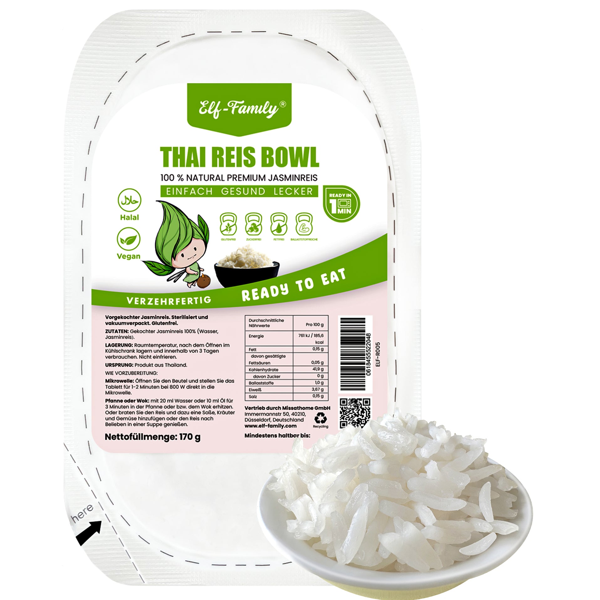 Elf-Family Superfood Diät Reis Instant Reis Bowl aus Thailand - Mikronährstoffe Fertig in 1 Min - Vegane Lebensmittel Reis - ohne Kohlenhydrate/Kalorienarme/Fettfrei/Zuckerfrei -100% Natural Premium Jasminreis