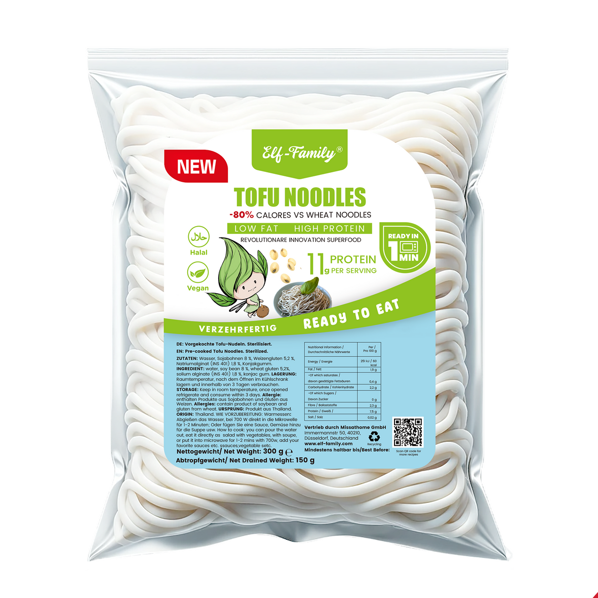 Elf-Family 300g X 6er Pack Tofu-Nudeln - Instant Low Carb & hoher Proteingehalt, 6er pack | Vegan, Low Fat, Zuckerfrei MHD: 08/11/2026 Veganes Fitness-Food: Innovativ & Hochproteinig