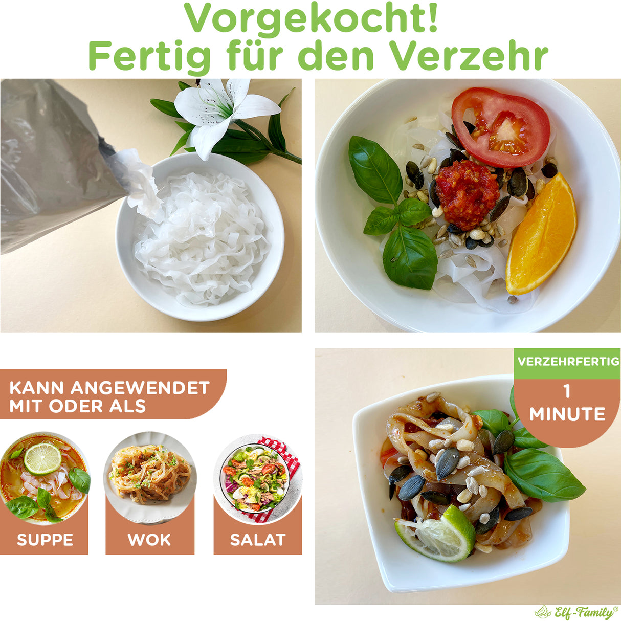 Elf-Family 270g x60er Box(120 Pack) Low Carb Diät Box Bio Pasta Fettucine Konjak Nudeln | nur 9 kcal pro 100g | Vegan, Keto, Halal, Glutenfrei MHD: 12/11/2026