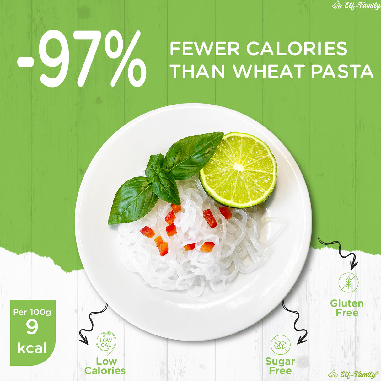 Elf-Family 270g x6er Box(12 Pack) Bio Vegan Diät Box Spaghetti Konjaknudeln | Ultra Low Carb 9 kal pro 100g | Vegan, Keto, Halal, Glutenfrei MHD: 12/11/2026