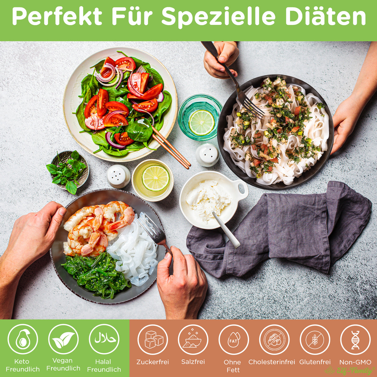 Elf-Family 270g x60er Box(120 Pack) Low Carb Diät Box Bio Pasta Fettucine Konjak Nudeln | nur 9 kcal pro 100g | Vegan, Keto, Halal, Glutenfrei MHD: 12/11/2026