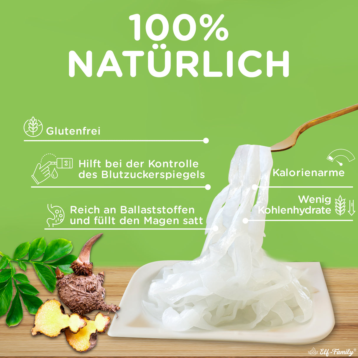 Elf-Family 270g x60er Box(120 Pack) Low Carb Diät Box Bio Pasta Fettucine Konjak Nudeln | nur 9 kcal pro 100g | Vegan, Keto, Halal, Glutenfrei MHD: 12/11/2026