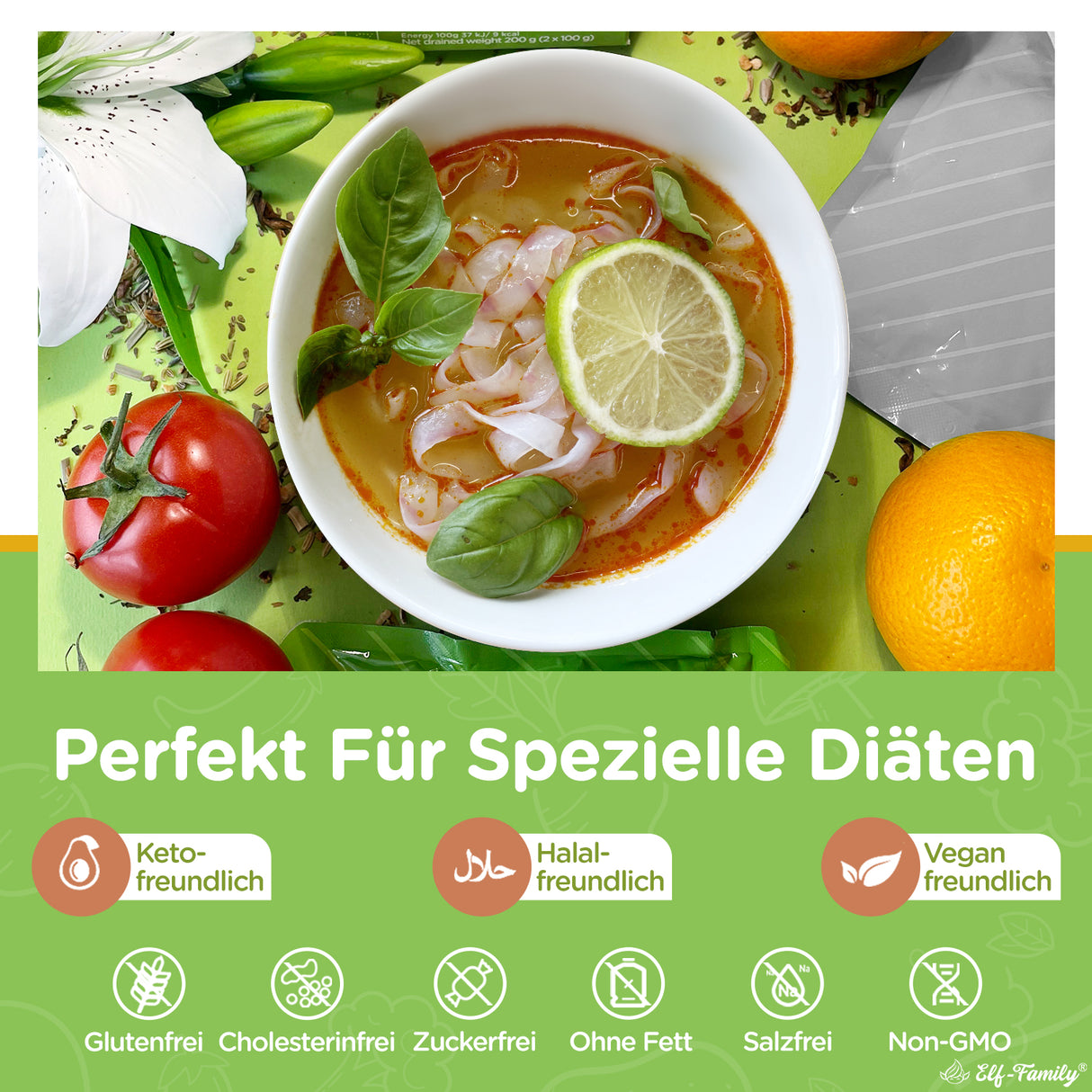 Elf-Family 270g x6er Box(12 Pack) Low Carb Diät Box Bio Pasta Fettucine Konjak Nudeln | nur 9 kcal pro 100g | Vegan, Keto, Halal, Glutenfrei MHD: 12/11/2026