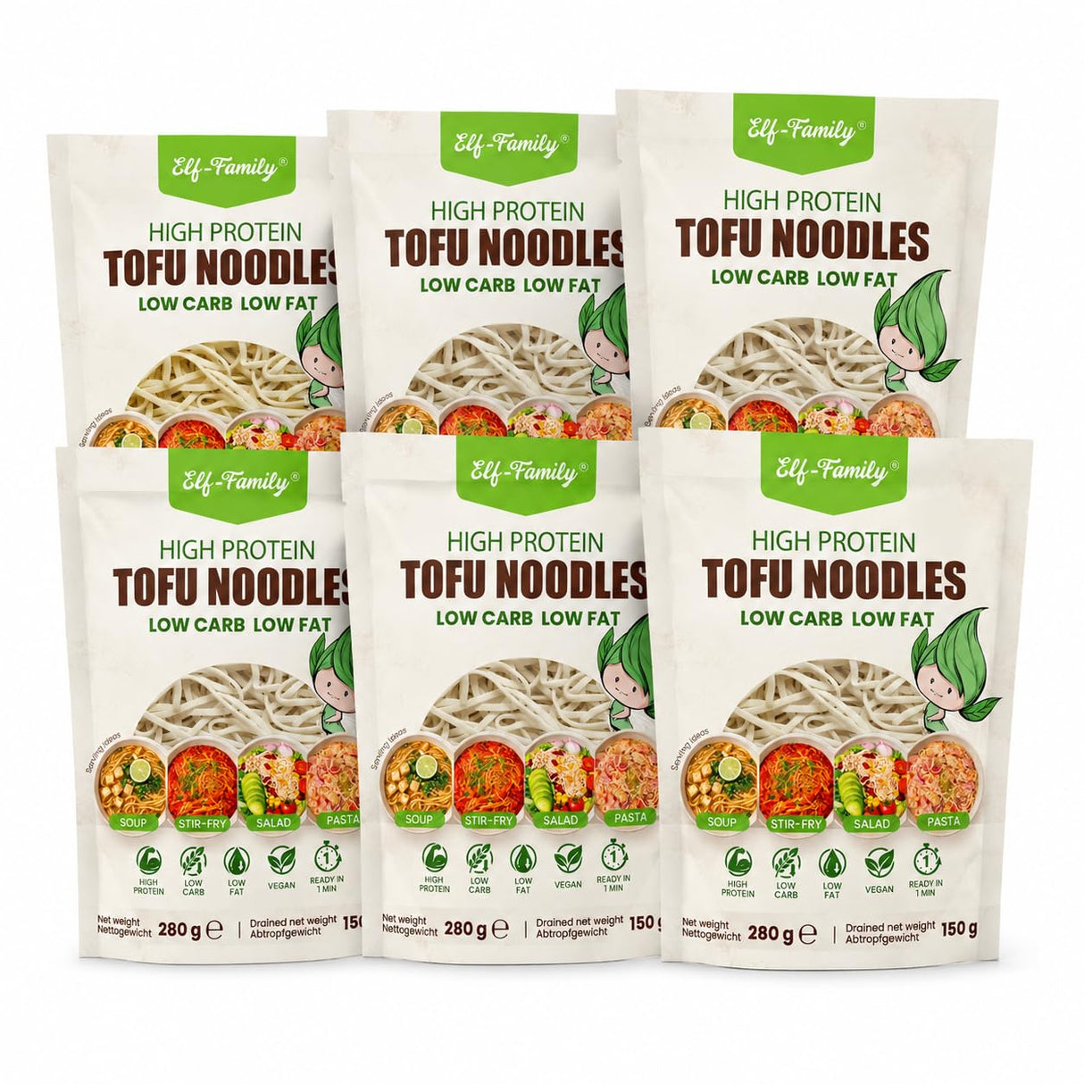 Elf-Family 72er pack Tofu-Nudeln - Instant Low Carb & hoher Proteingehalt Diät Box für Fitness-Rezepte 1 Monat MHD:10/11/2027
