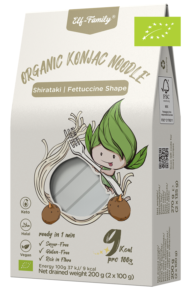 Elf-Family 270g x60er Box(120 Pack) Low Carb Diät Box Bio Pasta Fettucine Konjak Nudeln | nur 9 kcal pro 100g | Vegan, Keto, Halal, Glutenfrei MHD: 12/11/2026