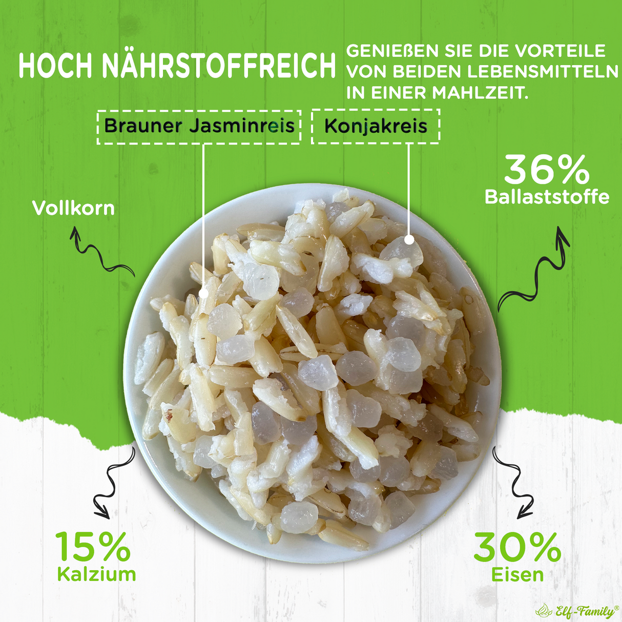 Elf-Family 170g  X 72er Pack Low Carb Diät Box | Brauner Jasminreis Konjak Reis Poke Bowl - für Vegan Diät, Ketogene Ernährung MHD: 07/11/2026