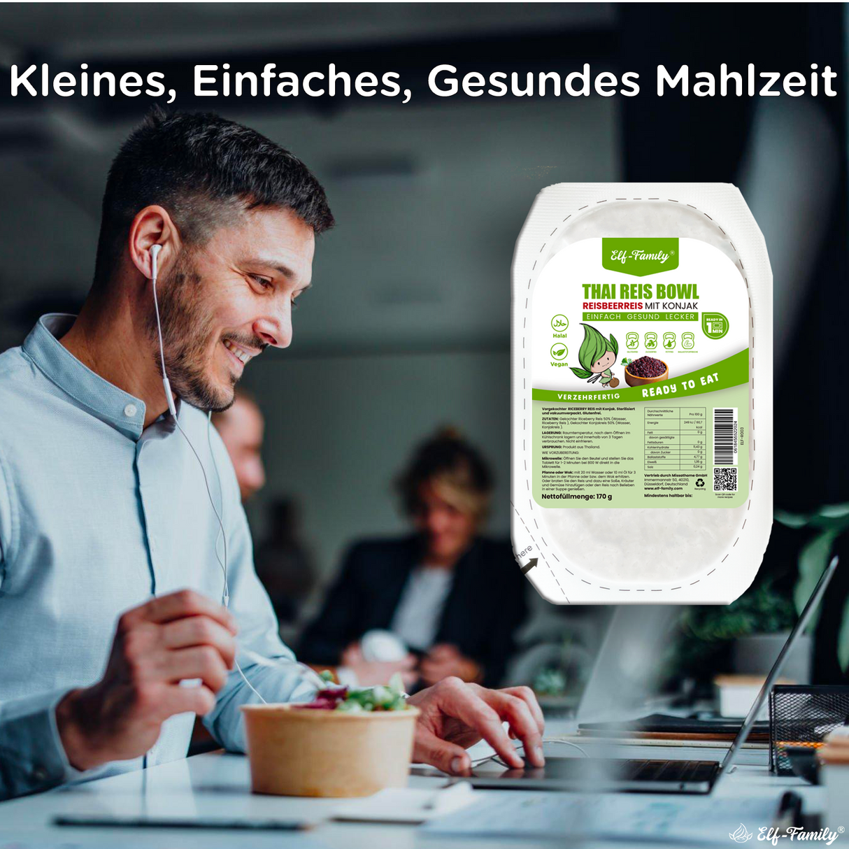 Elf-Family 170g x  6er Pack Low Carb Diät Box für 1 Woche | Reisbeerreis Konjakreis Bowl - Instant Büromittagessen - ballaststoffreiche Ernährung MHD: 07/11/2026