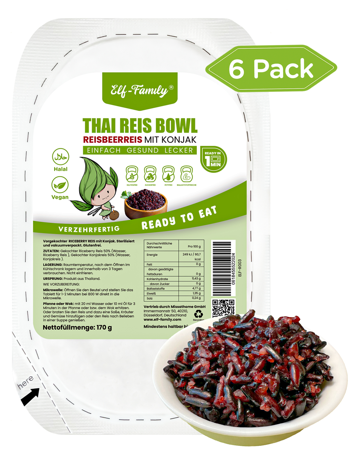 Elf-Family 170g x 6er Pack Low Carb Diät Box für 1 Woche | Reisbeerreis Konjakreis Bowl - Instant Büromittagessen - ballaststoffreiche Ernährung MHD:10/11/2027