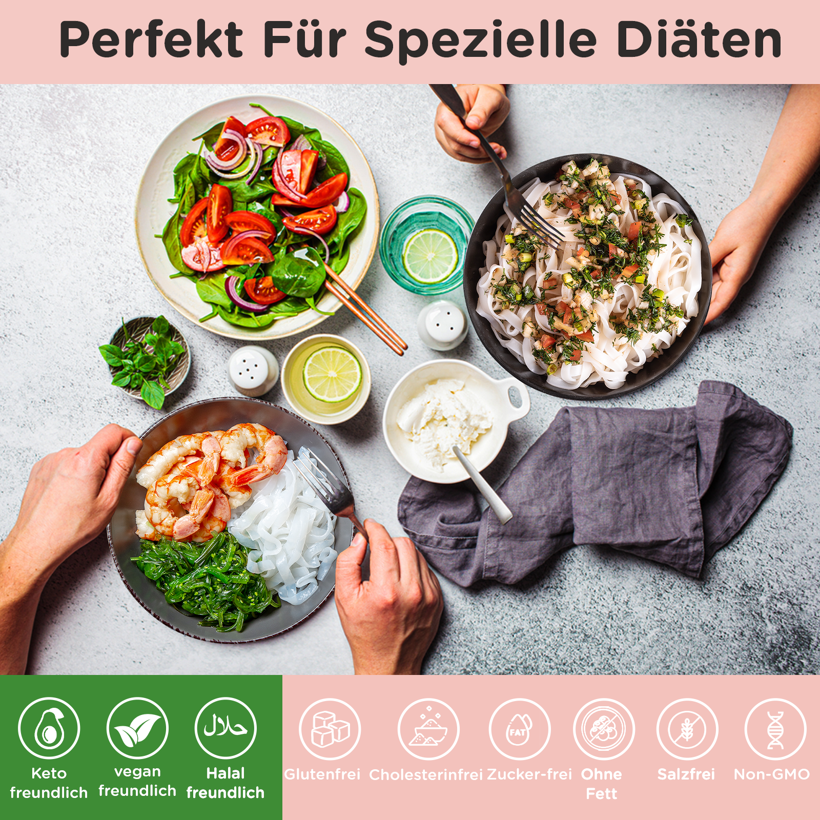 Elf-Family Premium 3+3 Sorten Probierpaket Konjak Nudeln 9kcal Low Carb/Vegan/Instant Shirataki Nudeln/Keto/Kalorienarme/Glutenfrei/Zuckerfrei