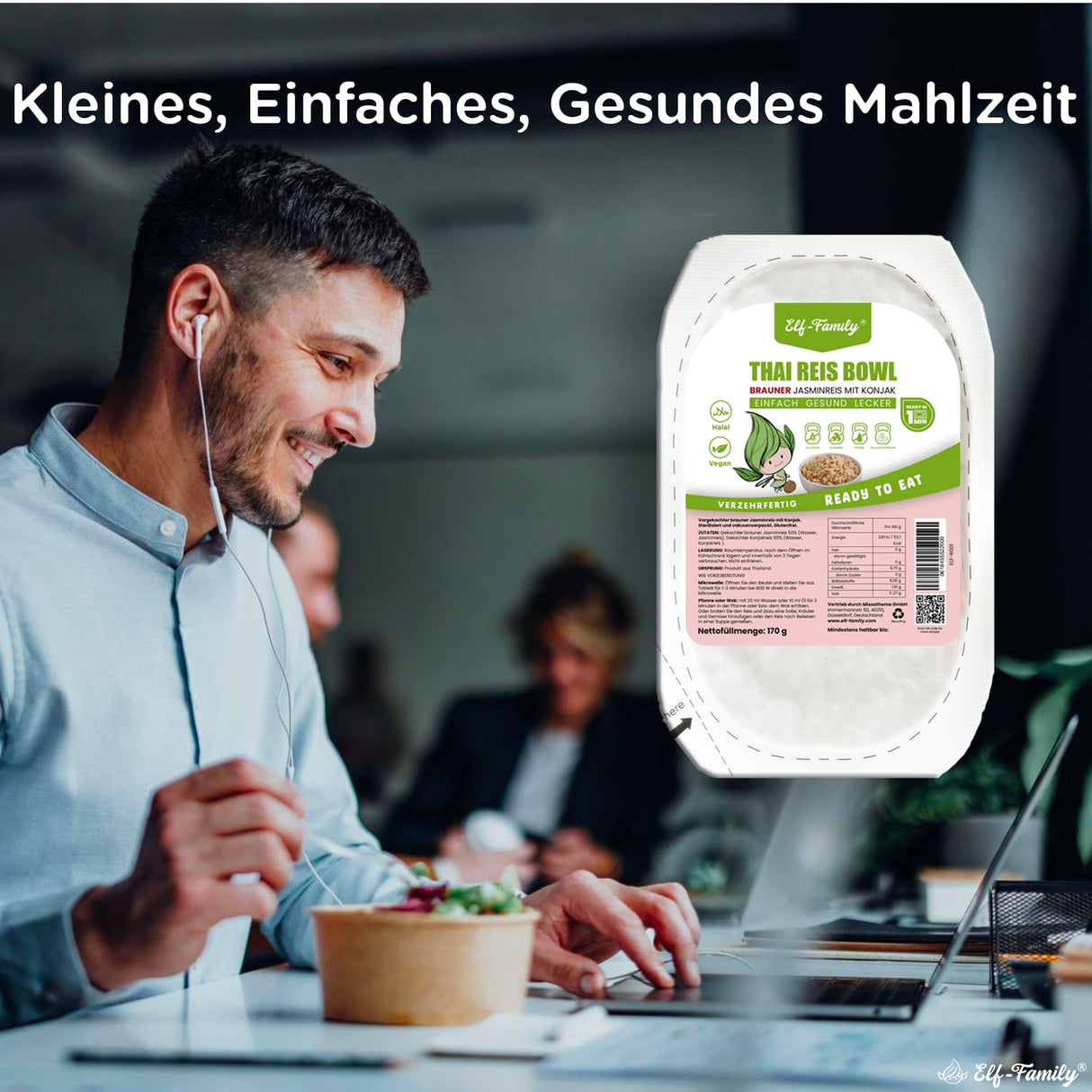 Elf-Family 170g  X 72er Pack Low Carb Diät Box | Brauner Jasminreis Konjak Reis Poke Bowl - für Vegan Diät, Ketogene Ernährung MHD: 07/11/2026