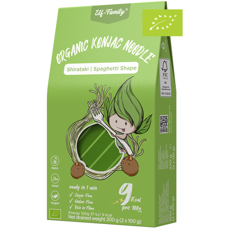 Elf-Family Bio Konjak Nudeln Ultra Low Carb Shirataki Nudeln Vegan Glutenfrei-270g x6er Box (confezione da 12), pasta istantanea Nudeln ohne kohlenidrato/Keto/Kalorienarme/Fettfrei/Zuckerfrei -Spaghetti