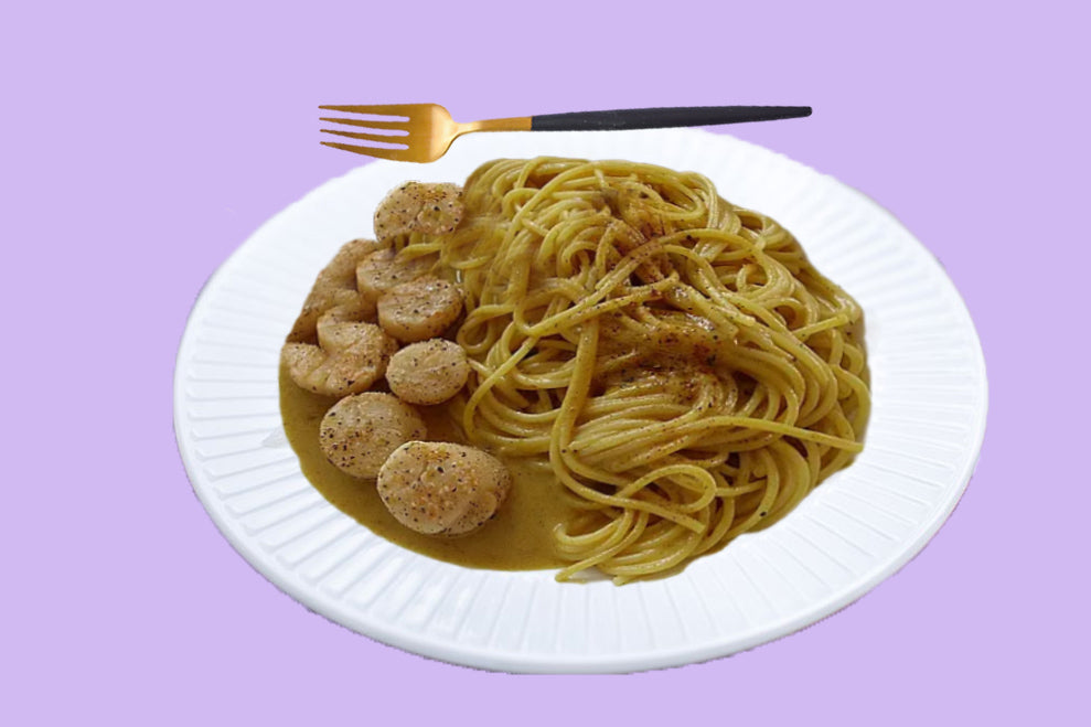 Gegrillte Jakobsmuschelnudeln mit Currysauce – Elf-Family Gegrillte Jakobsmuschelnudeln mit Currysauce – Elf-Family