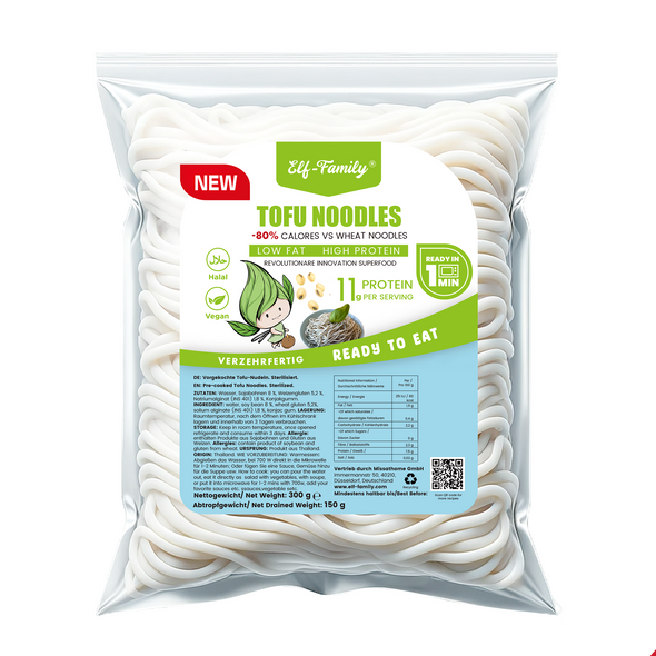 Elf-Family Tofu Noodles - Instant Noodles 11 g Protein, Less Carbohydrates, Low Carb, Vegan, Quick Preparation, Authentic from Thailand (300g×1 pack), Low Fat/Keto/Sugar Free 