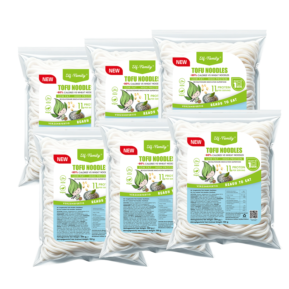 (Vorverkauf)Elf-Family 300g X 6er Pack Tofu-Nudeln - Instant Low Carb & hoher Proteingehalt, 6er pack | Vegan, Low Fat, Zuckerfrei MHD: 08/11/2026 Veganes Fitness-Food: Innovativ & Hochproteinig