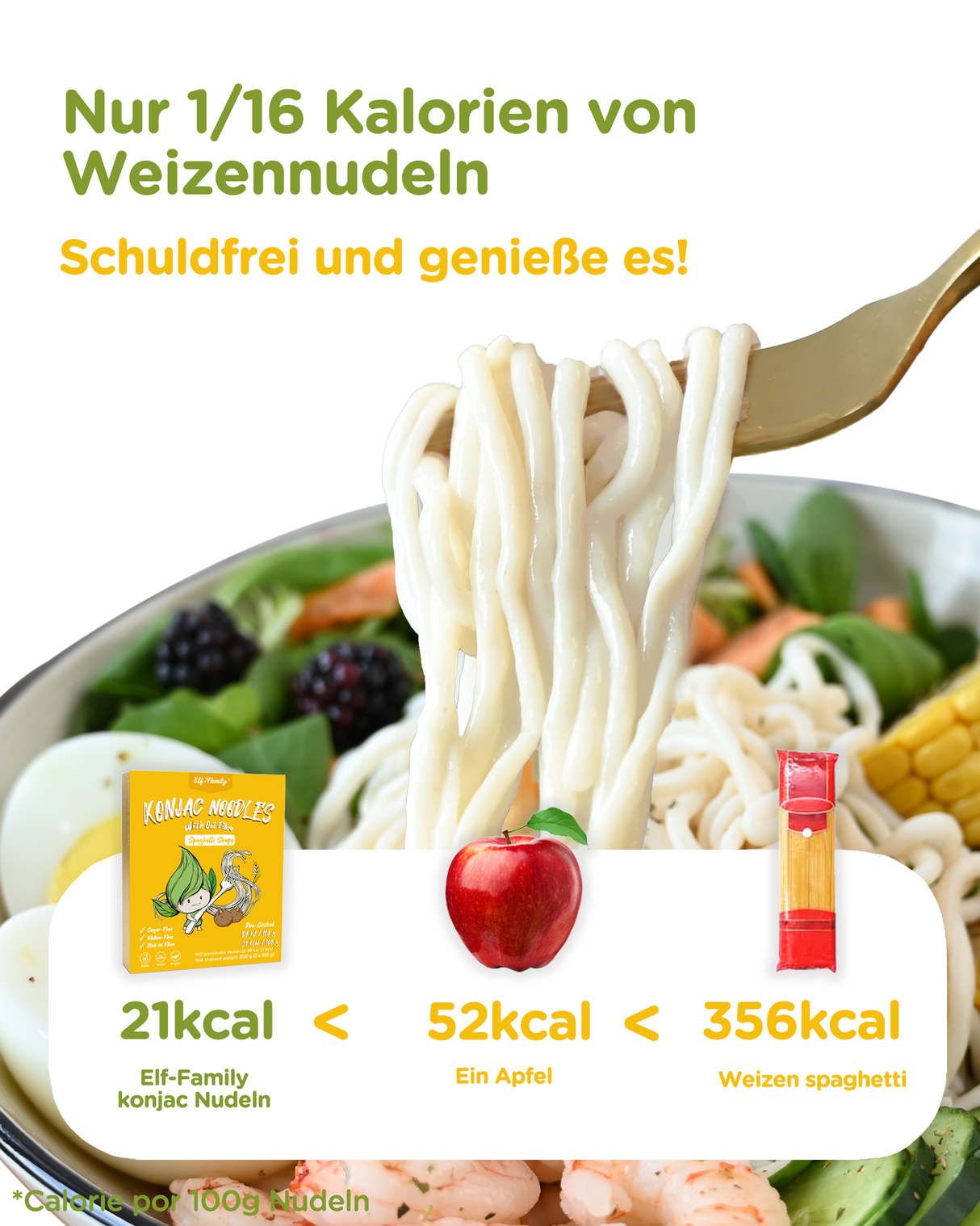 Elf-Family Mix Diät Box Spaghetti und Fettucine von Konjak aus Thailand | Vegan, Keto, Halal, Glutenfrei