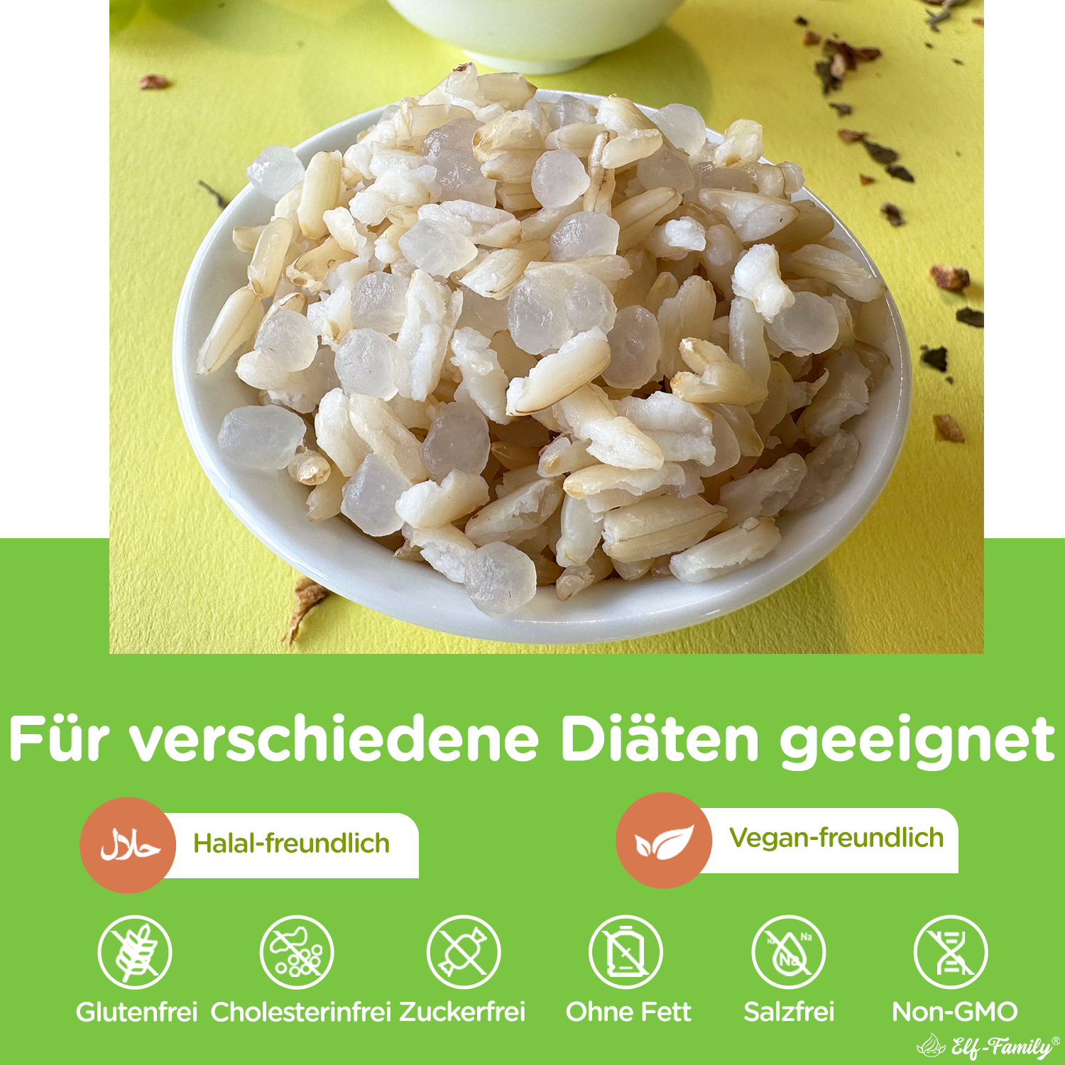 Elf-Family Brauner Jasminreis Konjak Reis Bowl - für Vegan Diät, Ketogene Ernährung, Low Carb Rezepte, Mahlzeitenersatz