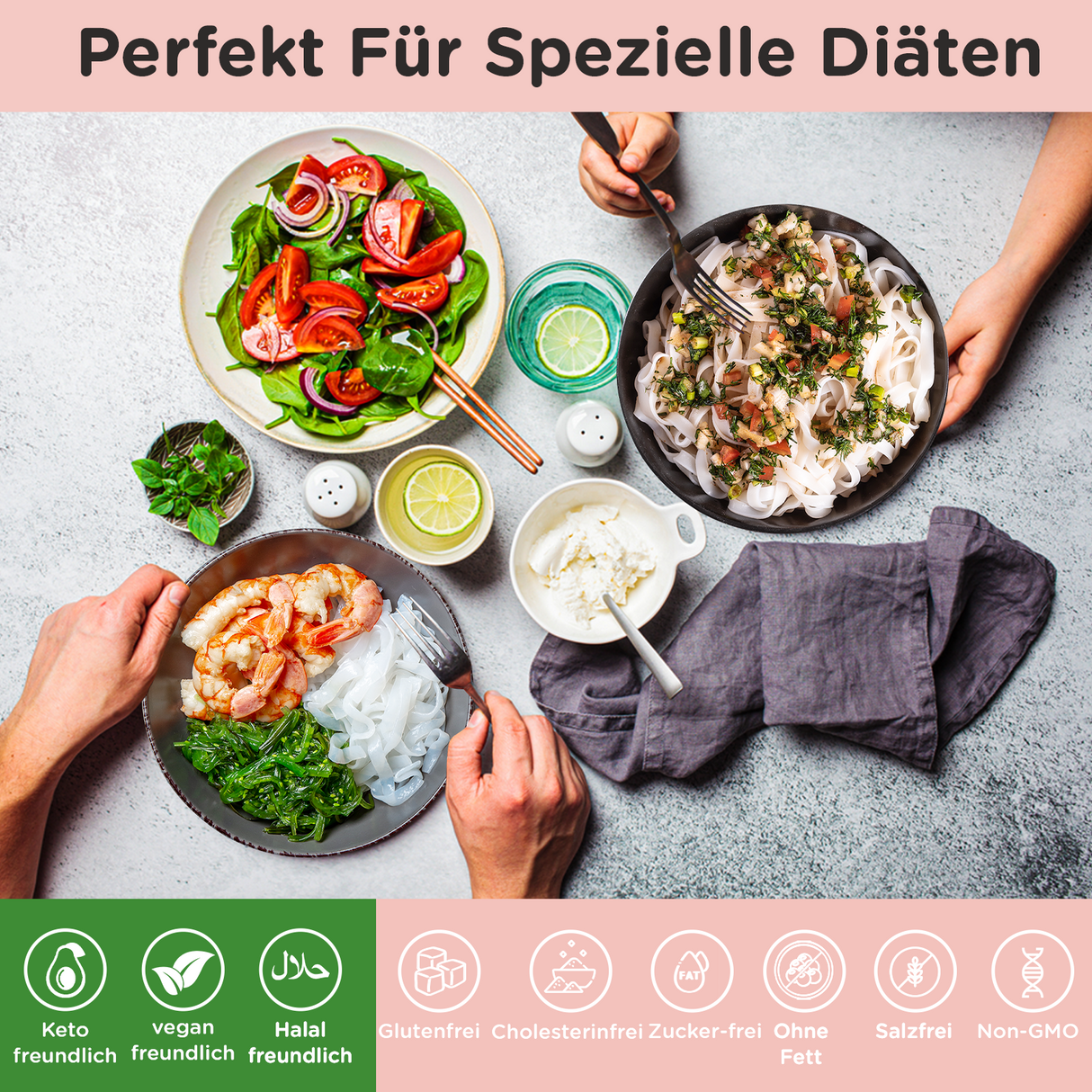 Elf-Family Ultra Low Carb 9 kal pro 100g Glasnudeln von Konjak | Vegan, Keto, Halal, Glutenfrei, Zuckerfrei, Fettfrei