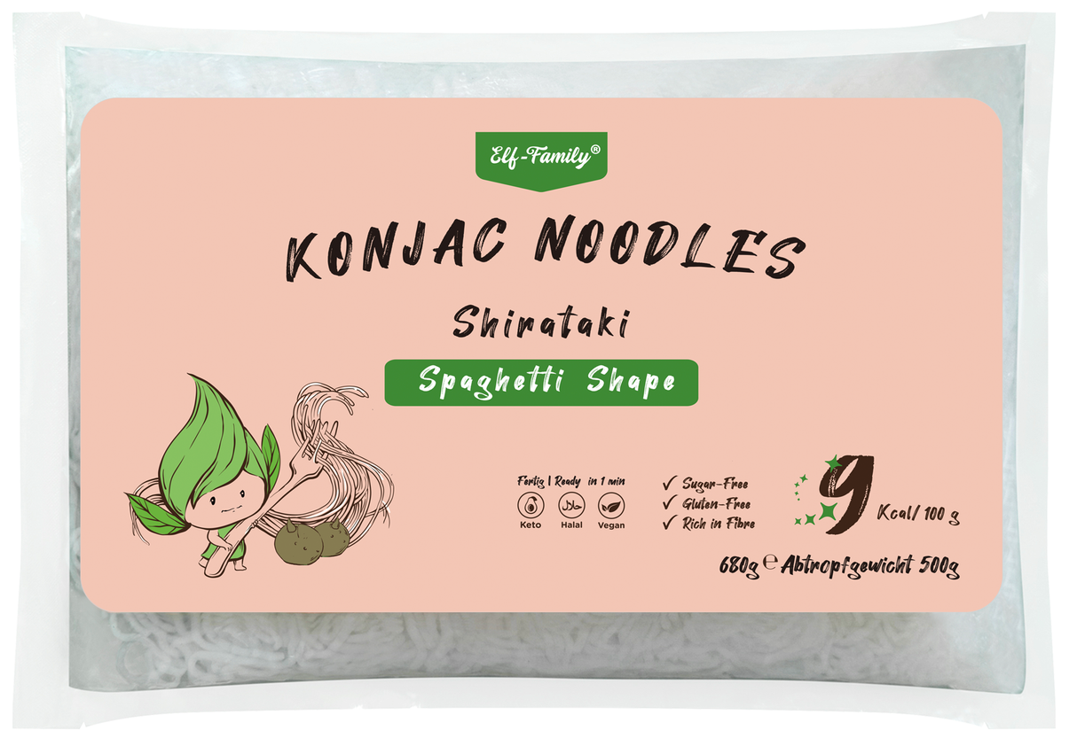 Elf-Family Ultra Low Carb 9 kal pro 100g Konjak Spaghetti Nudeln | Vegan, Keto, Halal, Glutenfrei, Zuckerfrei, Fettfrei