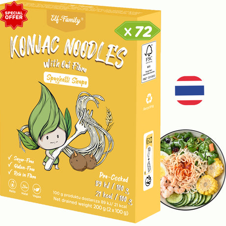 Elf-Family Diet Box Spaghetti Shirataki Noodles Set from Konjak from Thailand | Vegan, Keto, Halal, Low Carb Recipes-240g x6er Box(12 pack)