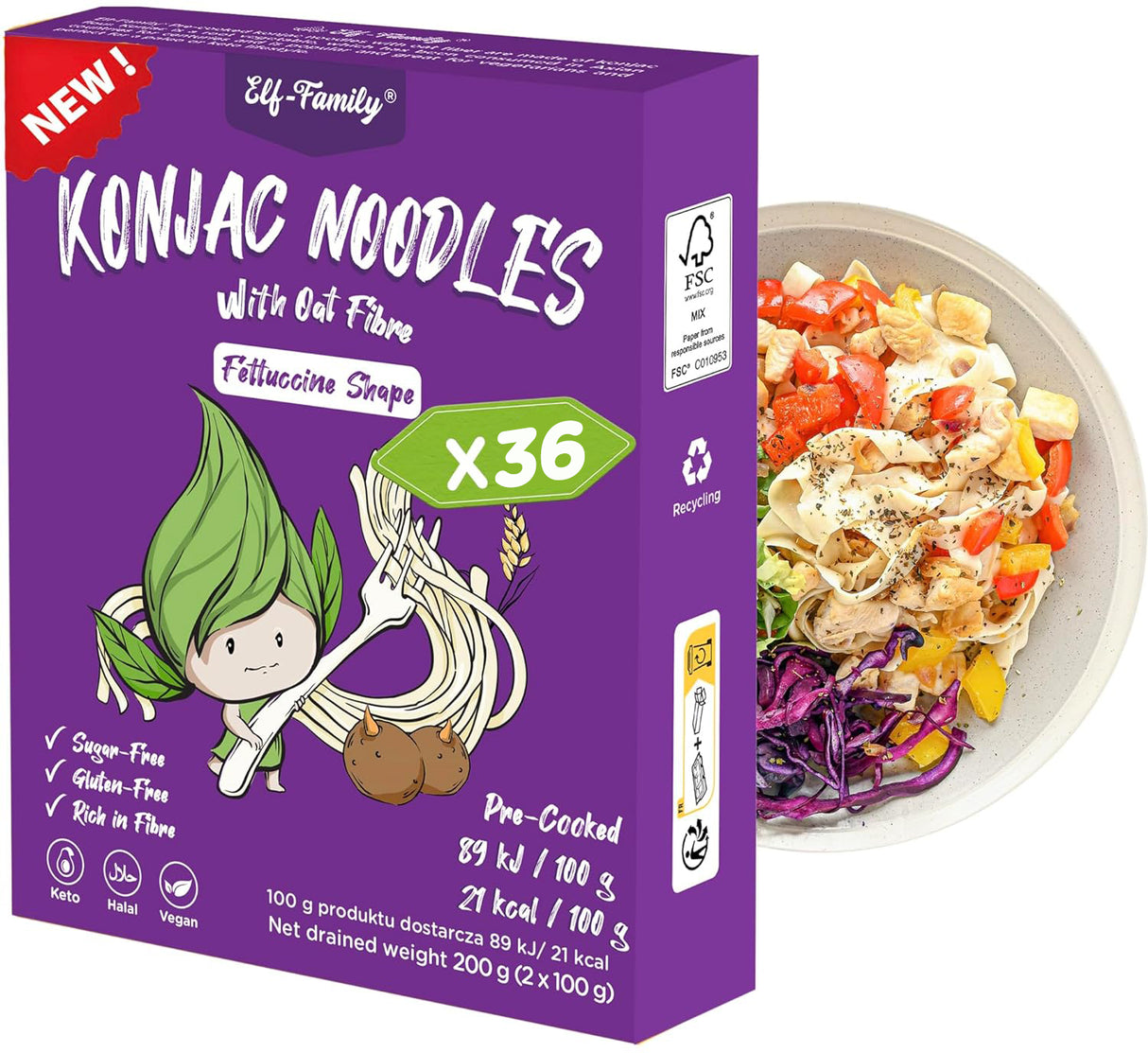 Elf-Family Fettucine Pasta Diät Box aus Konjak Glucomannan zum Abnehmen  von Thai