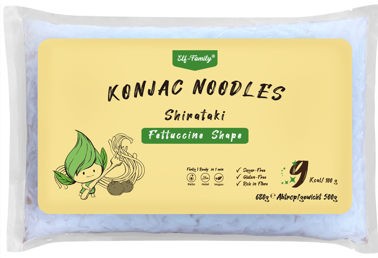 Elf-Family XXL 24er*680g Familienpackung Form im Spaghetti/Fettucine/Glasnudeln von Konjak Ultra Low Carb 9 kal pro 100g für Vegan, Ketogene Ernährung, Low Carb Rezepte