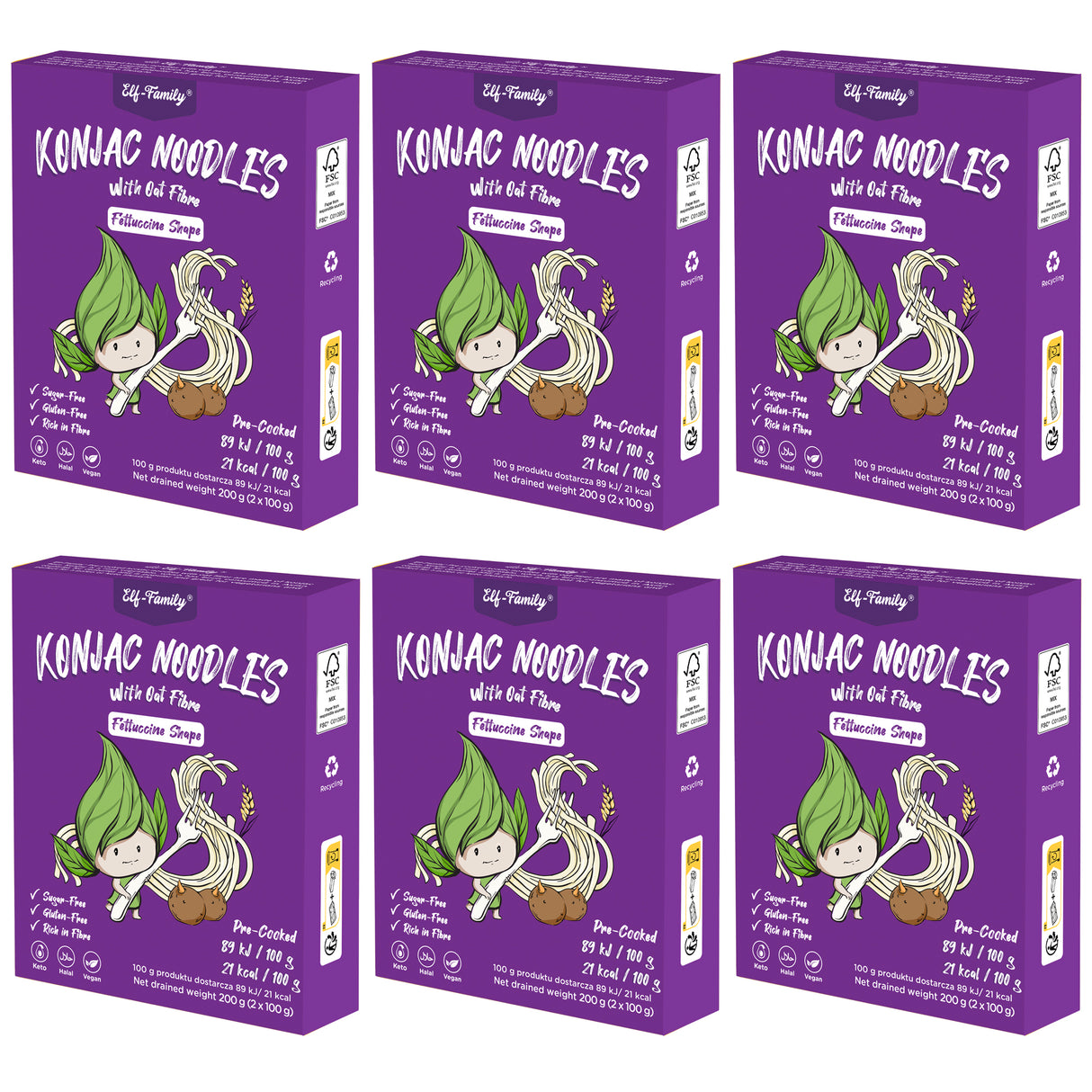 Elf-Family Konjak Nudeln [Fettuccine] aus Thai -240g x6er Box(12 pack), Low Carb Lebensmittel Vegan Glutenfrei, Shirataki Nudeln Instant Pasta/Keto Diet Food/Kalorienarme/Zuckerfrei 