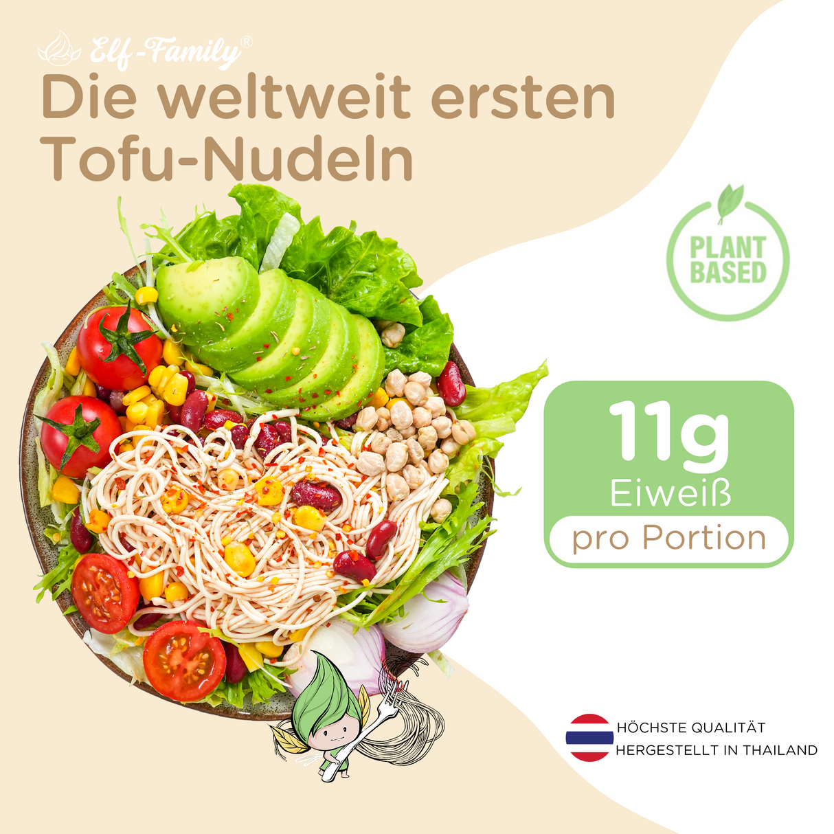 Elf-Family Tofu-Nudeln - Instant Nudeln 11g Protein, Weniger Kohlenhydrat, Low Carb, Vegan, schnelle Zubereitung, Authentisch aus Thailandia(300g×6 pack), Low Fat/Keto/Zuckerfrei 