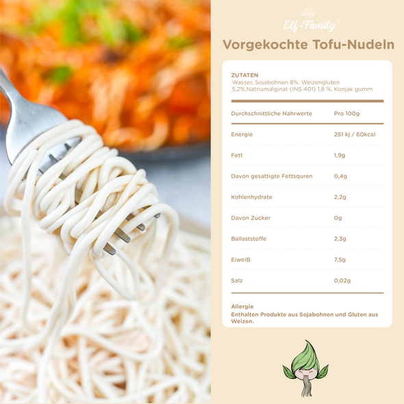 Elf-Family Tofu-Nudeln - Instant Nudeln 11 g Protein, Weniger Kohlenhydrat, Low Carb, Vegan, schnelle Zubereitung, Authentisch aus Thailandia(300g×1er pack), Low Fat/Keto/Zuckerfrei 