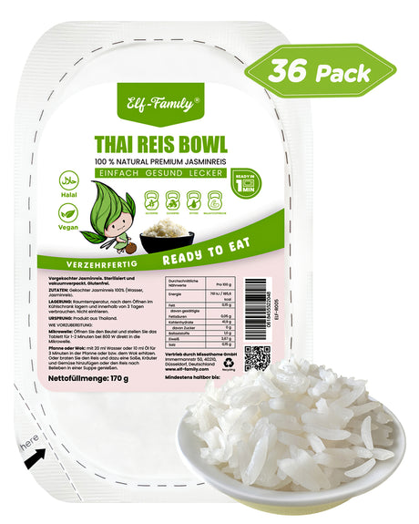 Elf-Family Low Carb Diät Box für 1 Woche | Instant Thai Jasminreis Reis Poke Bowl für schnelles Mittagessen im Bür