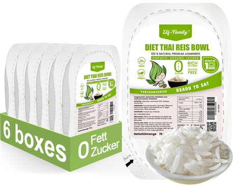 Elf-Family Low Carb Diät Box für 1 Woche | Instant Thai Jasminreis Reis Poke Bowl für schnelles Mittagessen im Bür