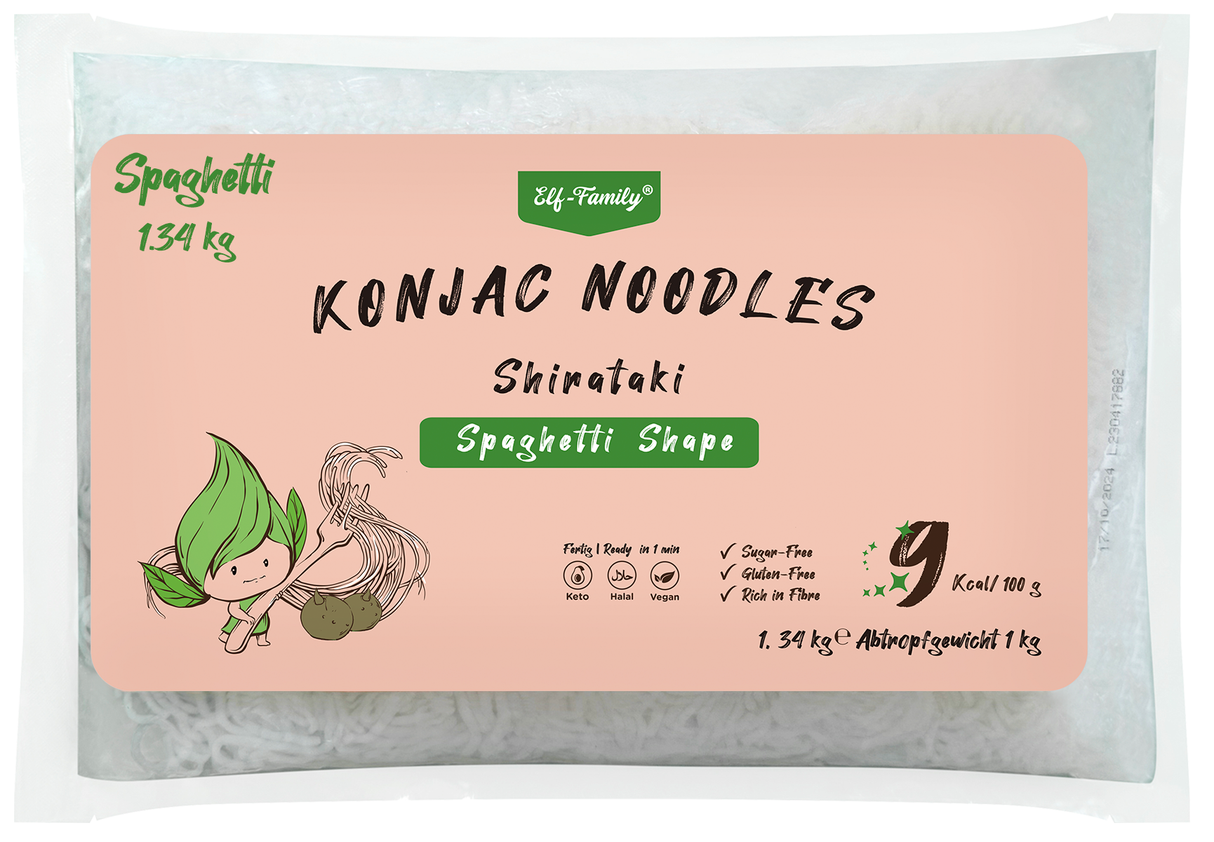 Elf-Family Familienpackung Spaghetti / Fettucine / Glasnudeln von Konjak für Vegetarisch, Ketogene Ernährung, Low Carb Diät