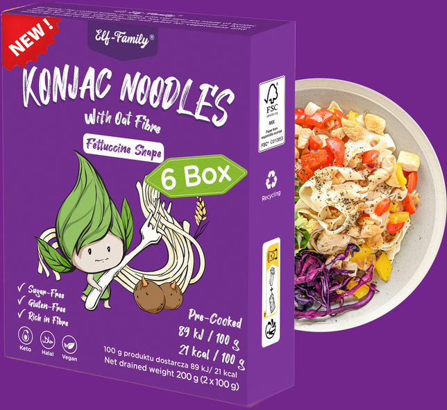 Elf-Family Konjac Noodles [Fettuccine] from Thai -240g x6 box (12 pack), Low Carb Food Vegan Gluten Free, Shirataki Noodles Instant Pasta/Keto Diet Food/Low Calorie/Sugar Free 